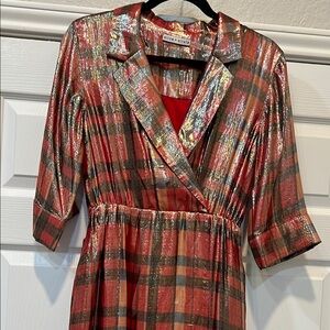 Alice + Olivia Red Silver Wrap Tiered Maxi Dress